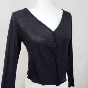 Planet Gold Black Crop Top Long Sleeve XL